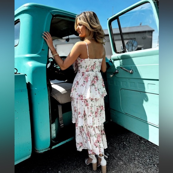 NWT By The River Charming Floral Midi Dress Bow Tiered Cottagecore Easter Deess - Picture 2 of 12